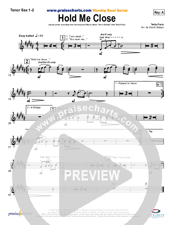 Hold Me Close Tenor Sax 1/2 (Twila Paris)