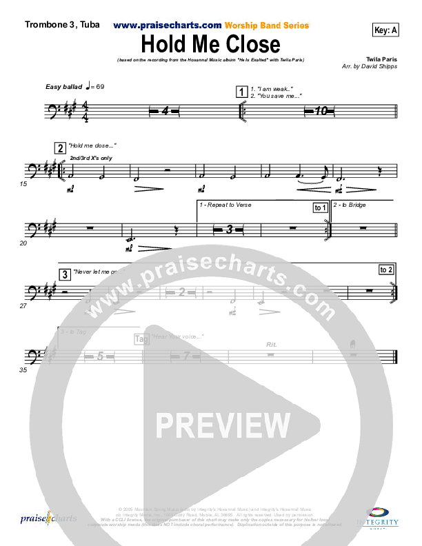 Hold Me Close Trombone 3/Tuba (Twila Paris)