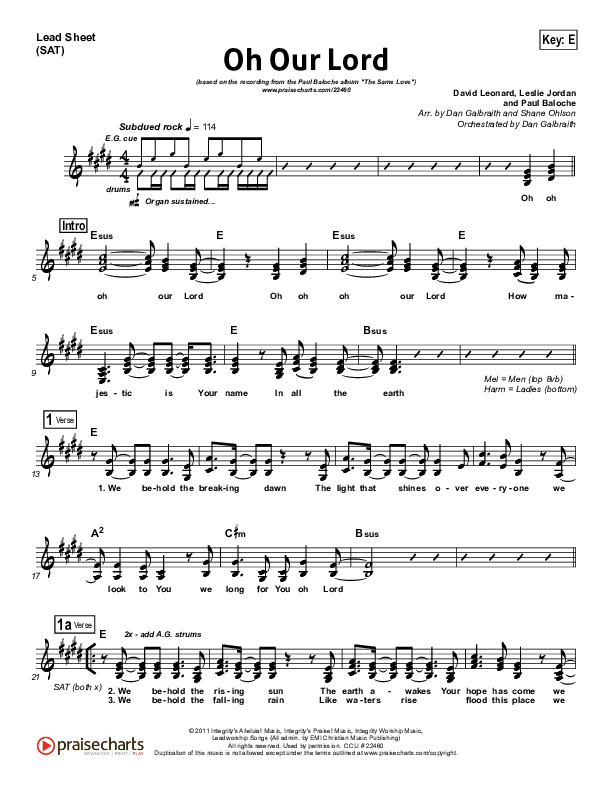 Oh Our Lord Lead Sheet (SAT) (Paul Baloche)