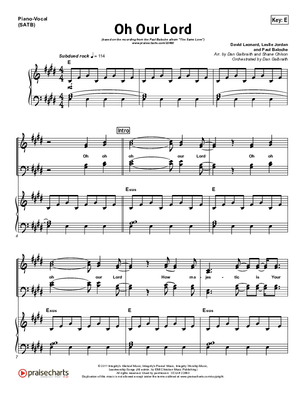Oh Our Lord Piano/Vocal (SATB) (Paul Baloche)