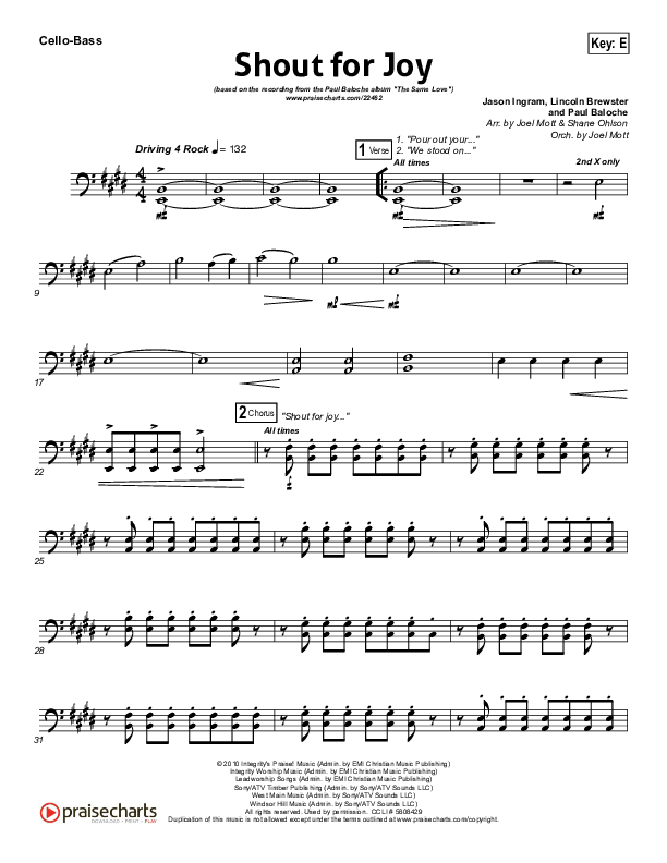 Shout For Joy Cello/Bass (Paul Baloche)