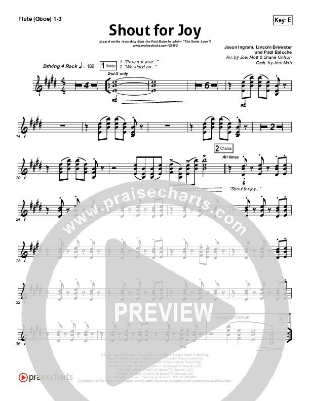 Shout For Joy Flute/Oboe 1/2/3 (Paul Baloche)