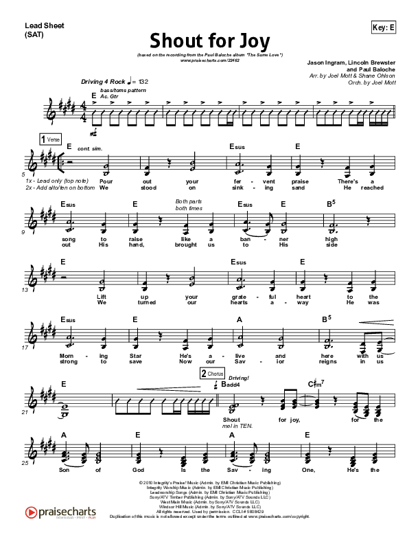 Shout For Joy Lead Sheet (SAT) (Paul Baloche)