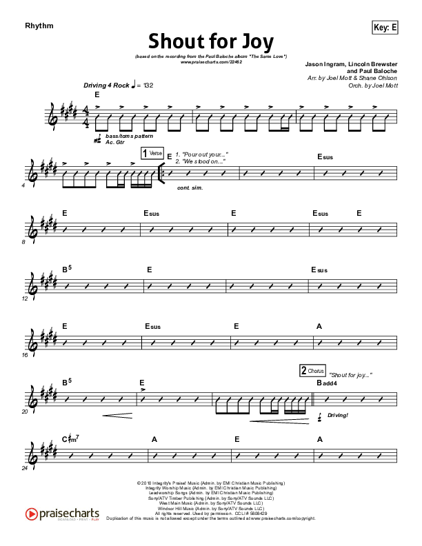 Shout For Joy Rhythm Chart (Paul Baloche)