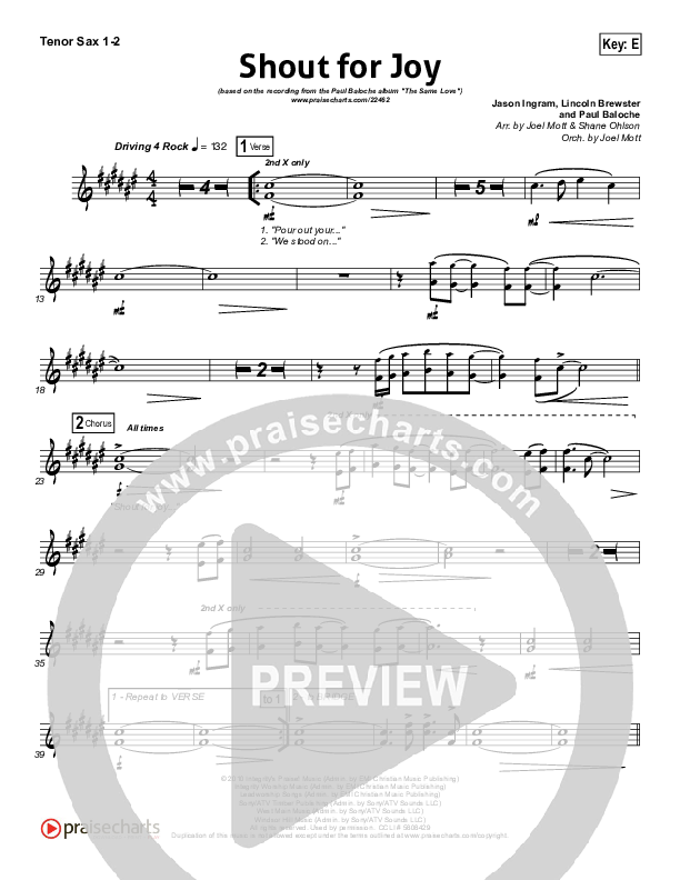 Shout For Joy Tenor Sax 1/2 (Paul Baloche)