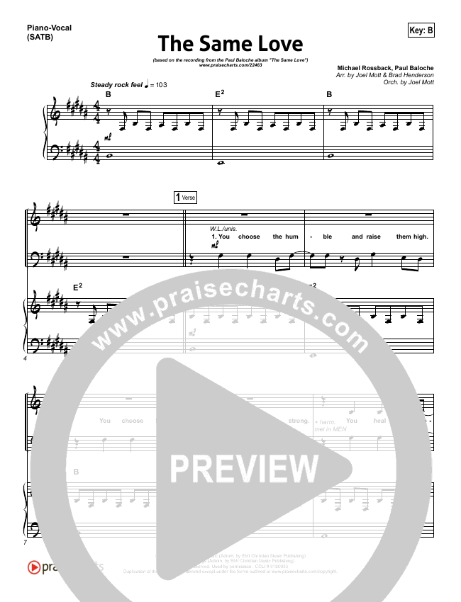 The Same Love Sheet Music PDF (Paul Baloche) PraiseCharts