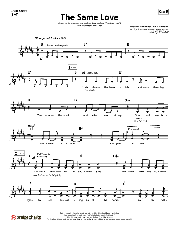 The Same Love Lead Sheet (SAT) (Paul Baloche)