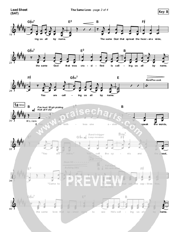 The Same Love Lead Sheet (SAT) (Paul Baloche)