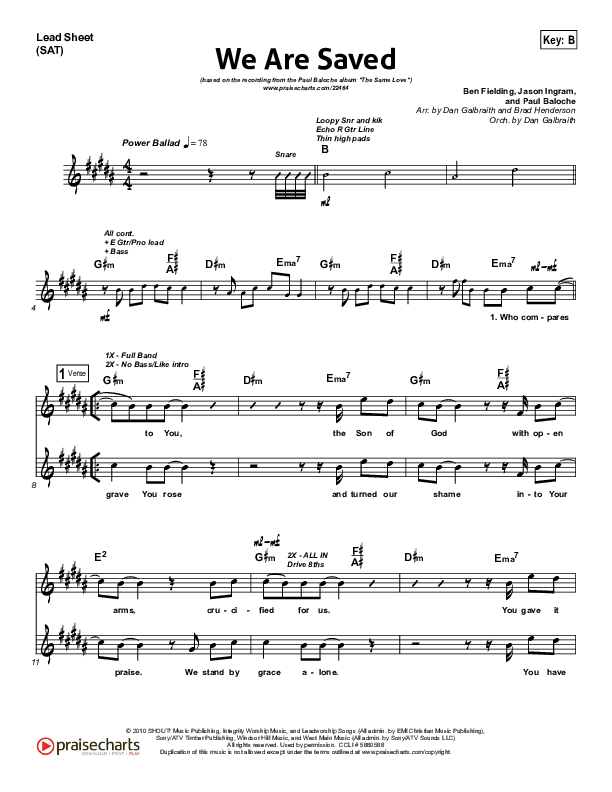 We Are Saved Lead Sheet (SAT) (Paul Baloche)