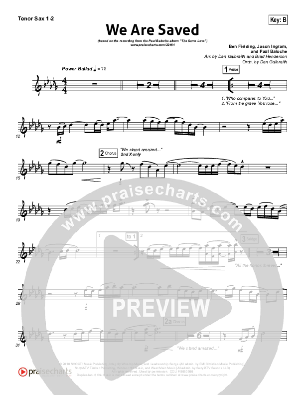 We Are Saved Tenor Sax 1/2 (Paul Baloche)