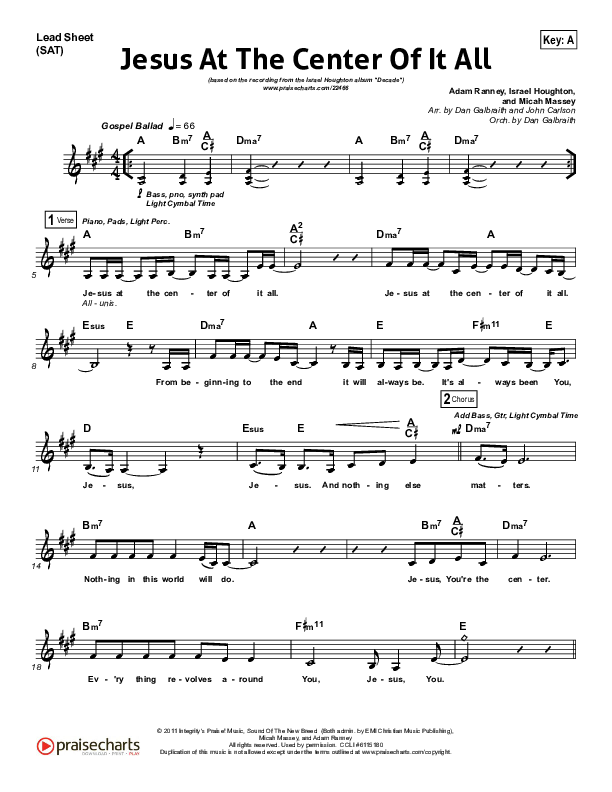 Jesus At The Center Lead Sheet (SAT) (Israel Houghton)