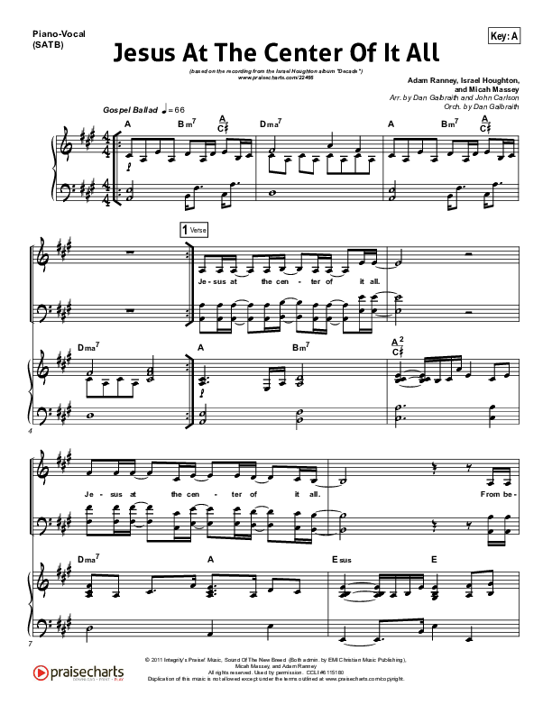 Jesus At The Center Piano/Vocal (SATB) (Israel Houghton)