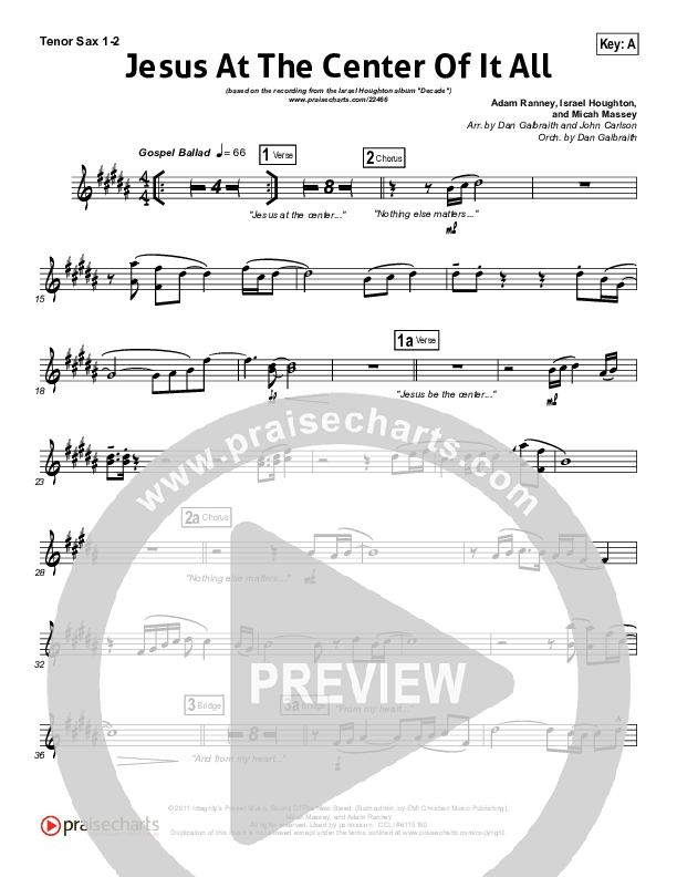 Jesus At The Center Tenor Sax 1/2 (Israel Houghton)