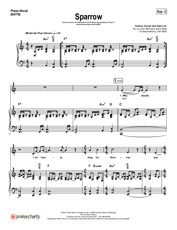 Sparrow Piano/Vocal (SATB) (Audrey Assad)