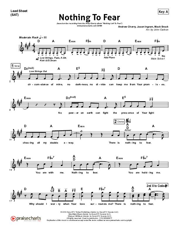 Nothing To Fear Lead Sheet (Andy Cherry)