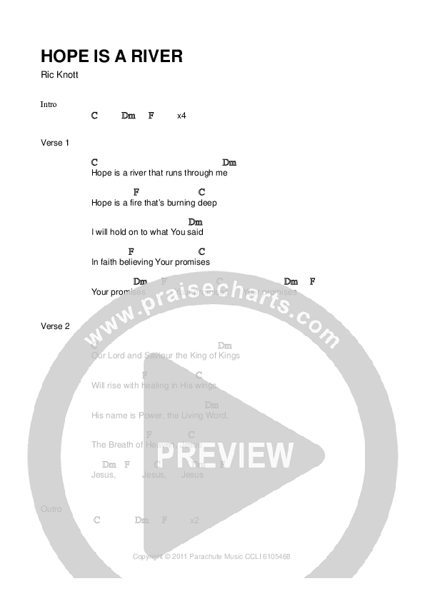 Hope Is A River Chords & Lyrics (Parachute Band)