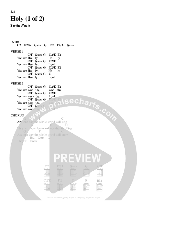 Holy Chord Chart (Twila Paris)