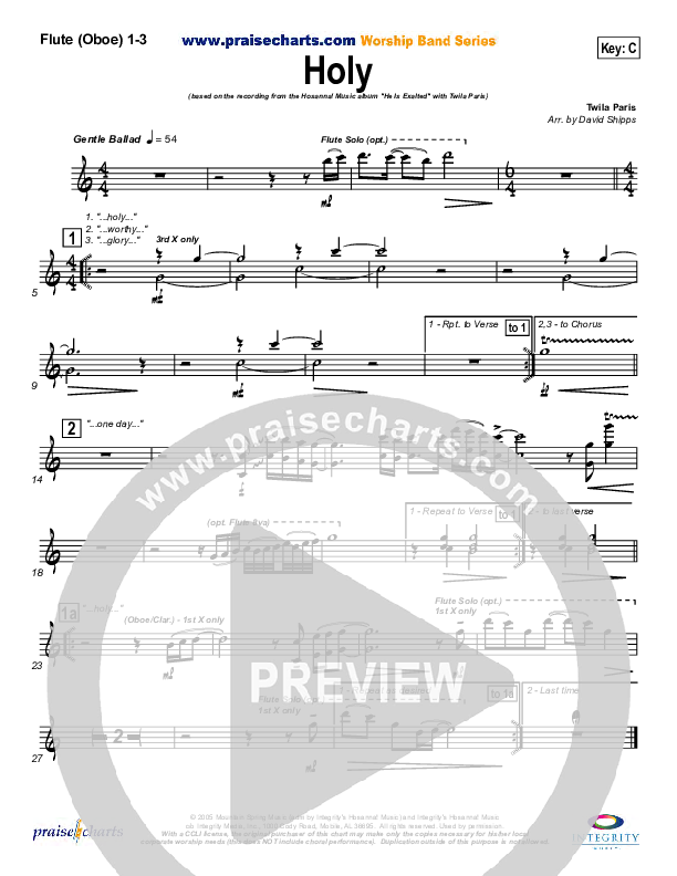 Holy Flute/Oboe 1/2/3 (Twila Paris)