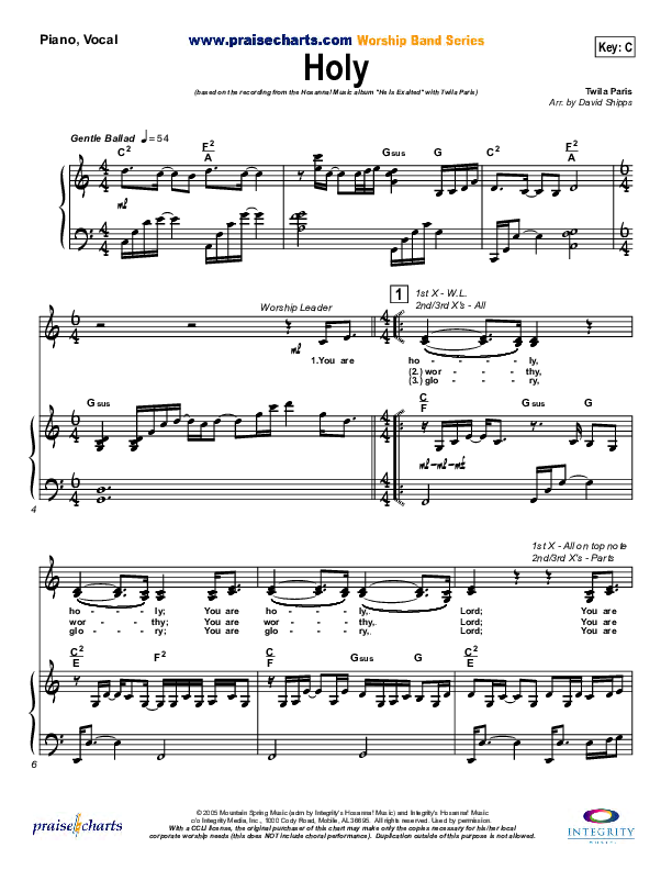 Holy Piano/Vocal & Lead (Twila Paris)