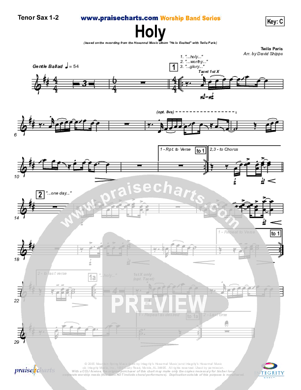 Holy Tenor Sax 1/2 (Twila Paris)