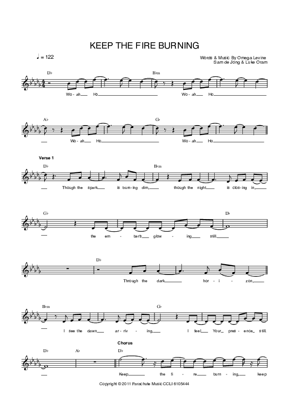 Keep The Fire Burning Lead Sheet (Parachute Band)