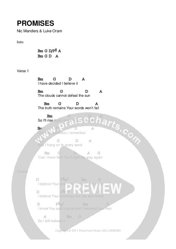 Promises Chords & Lyrics (Parachute Band)