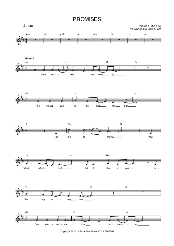 Promises Lead Sheet (Parachute Band)