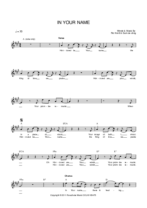 In Your Name Lead Sheet (Parachute Band)