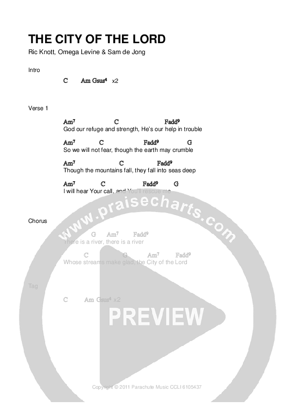 The City Of The Lord Chord Chart (Parachute Band)