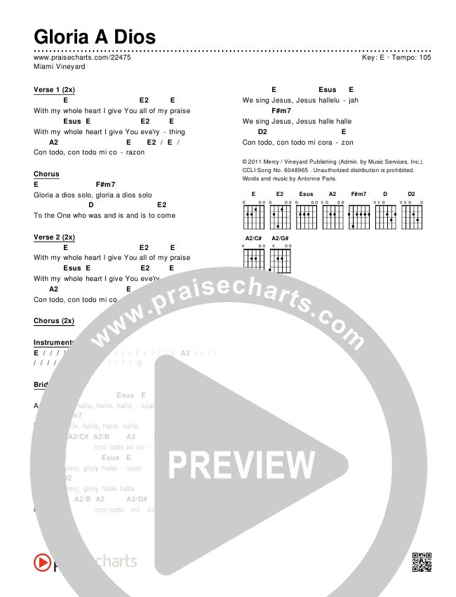 Gloria A Dios Chords & Lyrics (Miami Vineyard)