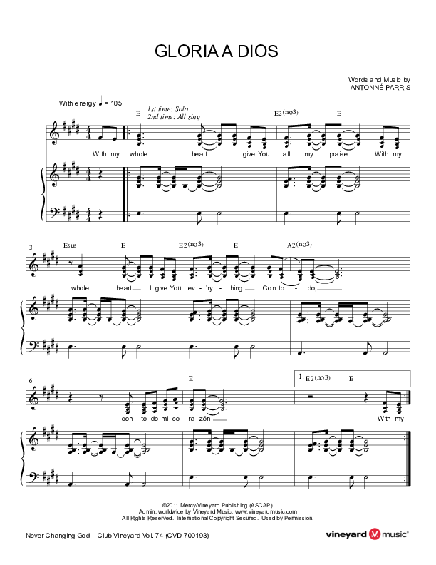 Gloria A Dios Piano/Vocal (Miami Vineyard)
