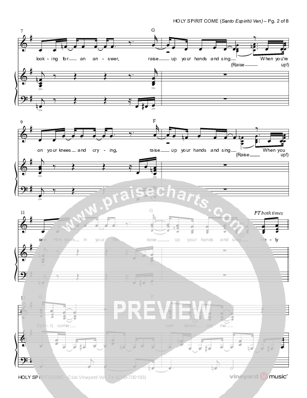 Holy Spirit Come Piano/Vocal & Lead (Vineyard Worship)