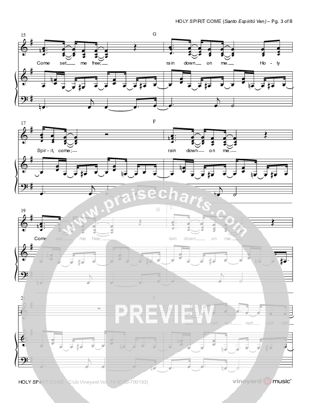 Holy Spirit Come Piano/Vocal & Lead (Vineyard Worship)