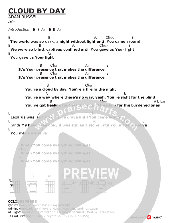 Cloud By Day Chords & Lyrics (Vineyard Worship)