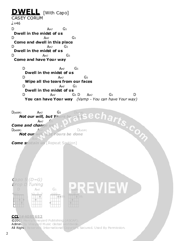 Dwell Chord Chart (Vineyard Worship)