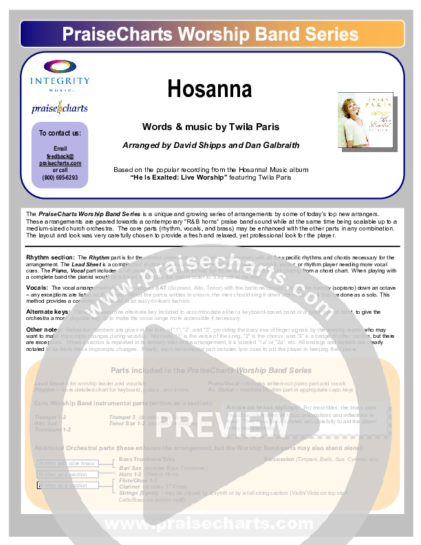 Hosanna Cover Sheet (Twila Paris)