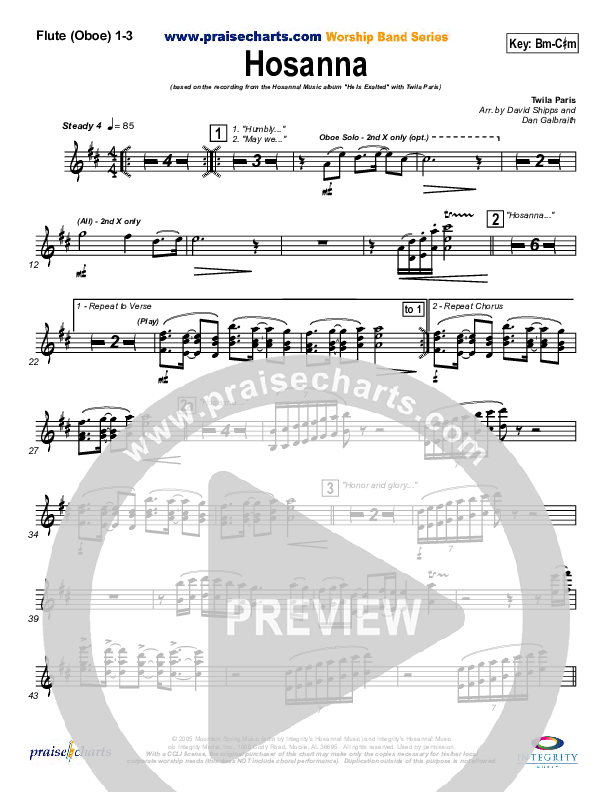 Hosanna Flute/Oboe 1/2/3 (Twila Paris)