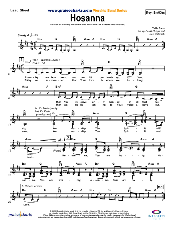 Hosanna Lead Sheet (SAT) (Twila Paris)