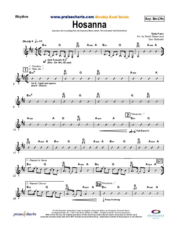 Hosanna Rhythm Chart (Twila Paris)