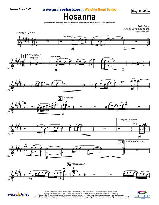 Hosanna Tenor Sax 1/2 (Twila Paris)