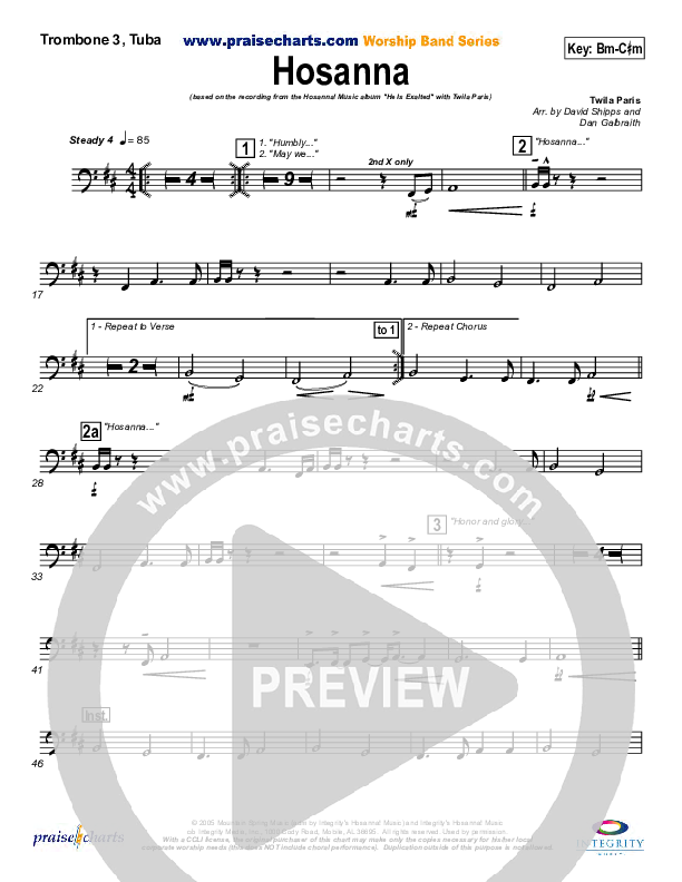 Hosanna Trombone 3/Tuba (Twila Paris)
