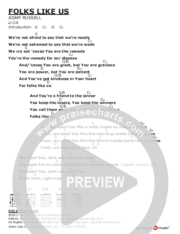 Folks Like Us Chord Chart (Vineyard Worship)