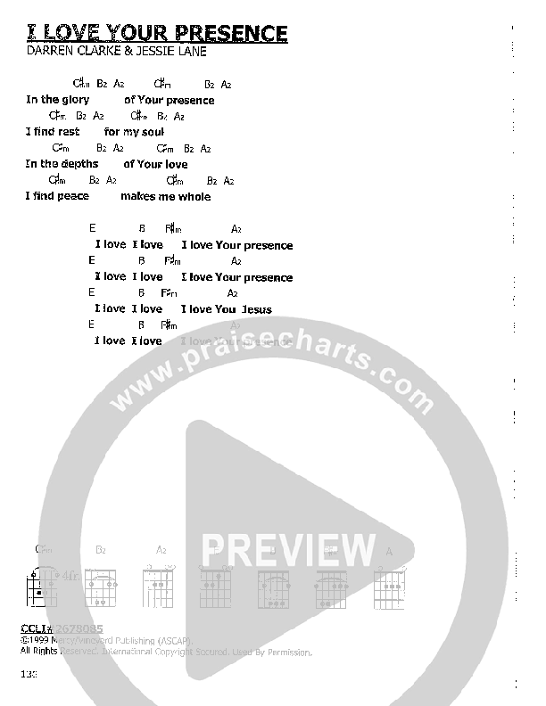 I Love Your Presence Chord Chart (Vineyard Worship)