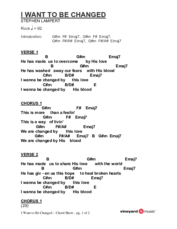 I Want To Be Changed Chord Chart (Vineyard Worship)
