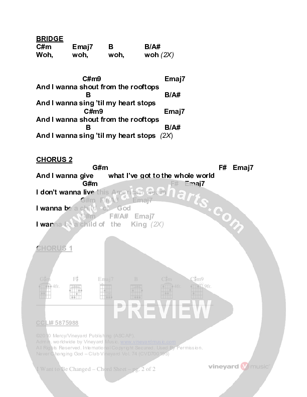 I Want To Be Changed Chord Chart (Vineyard Worship)
