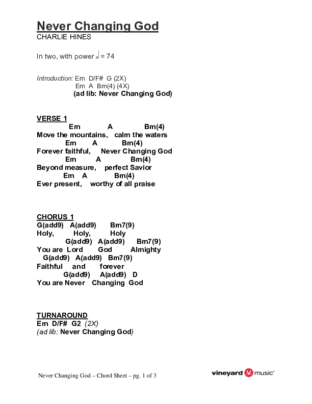 Never Changing God Chords & Lyrics (Vineyard Worship)