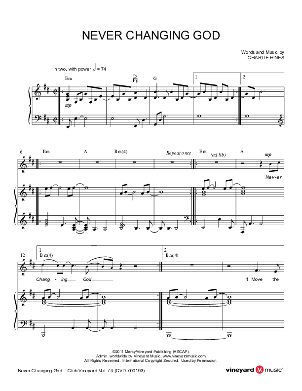 Never Changing God Lead & Piano (Vineyard Worship)