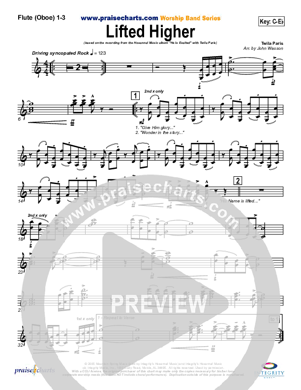 Lifted Higher Flute/Oboe 1/2/3 (Twila Paris)