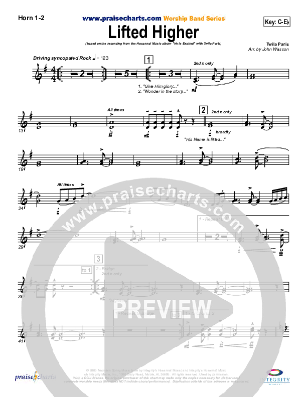 Lifted Higher French Horn 1/2 (Twila Paris)