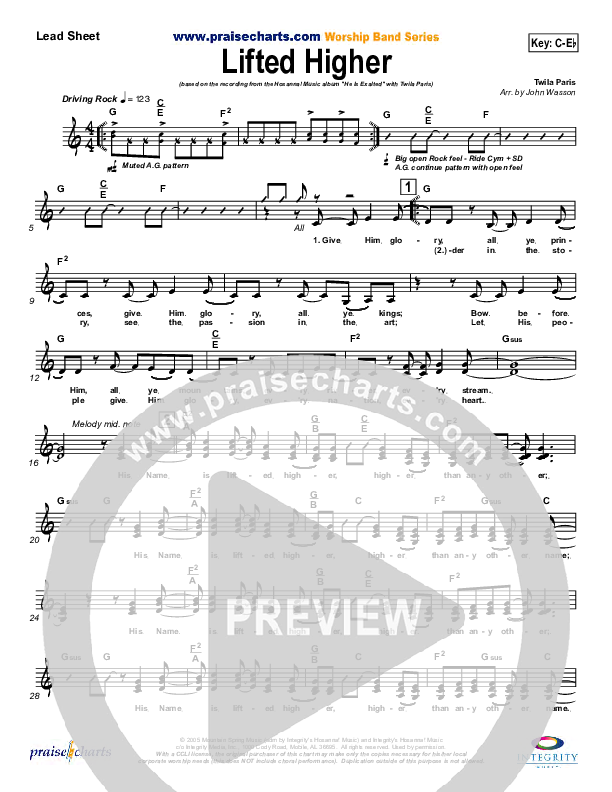 Lifted Higher Lead Sheet (Twila Paris)